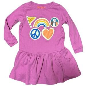 Piccolina Girls Pink Long Sleeve Dress 2T Activism Peace Rainbow 100% Cotton​